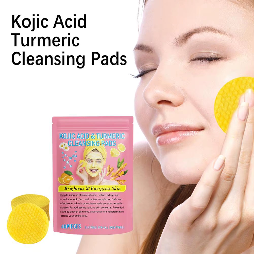 Glowclean™ Kojic Acid & Turmeric Exfoliating Pads – 40/50Pcs Daily Facial Cleansing & Skin Care